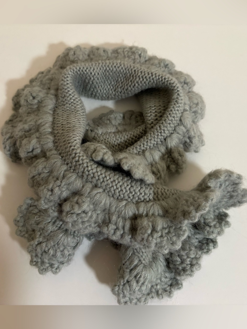 Wooden Ships Cowl Scarf Ruffle Hem Mohair Wool Blend Gray
